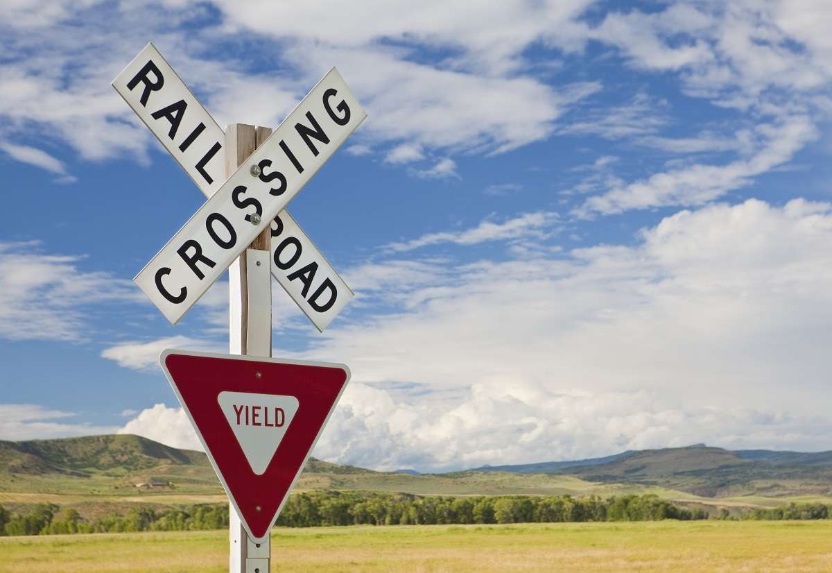 A railroad crossing sign