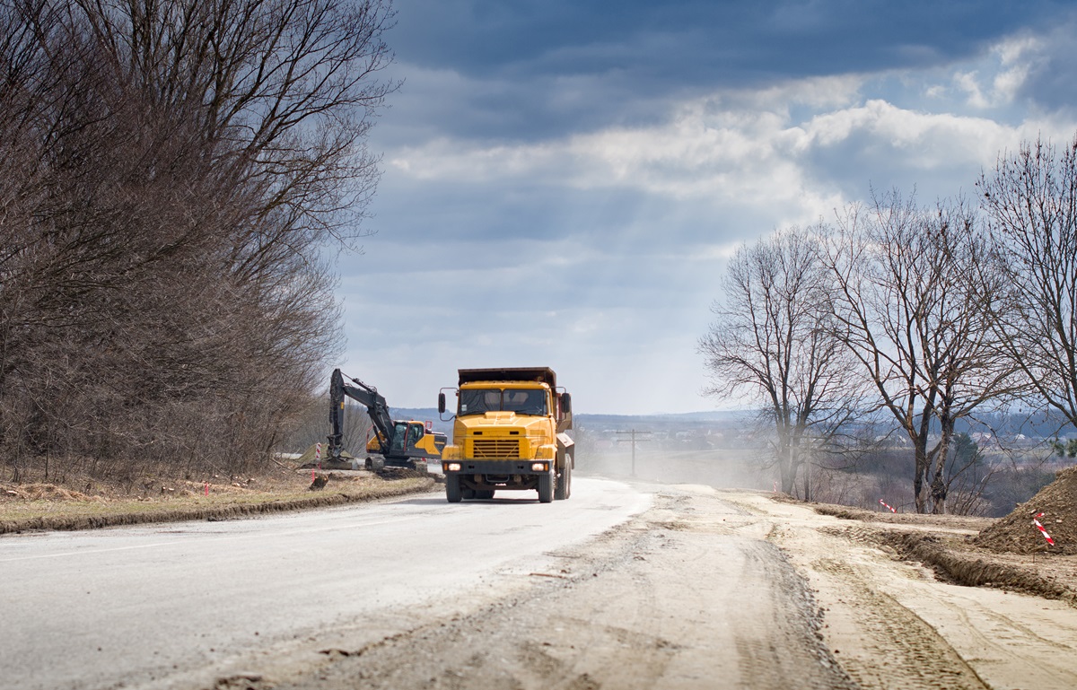 A dump truck on the road